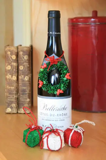 Ornament - Beaded Wreath with Red Berries