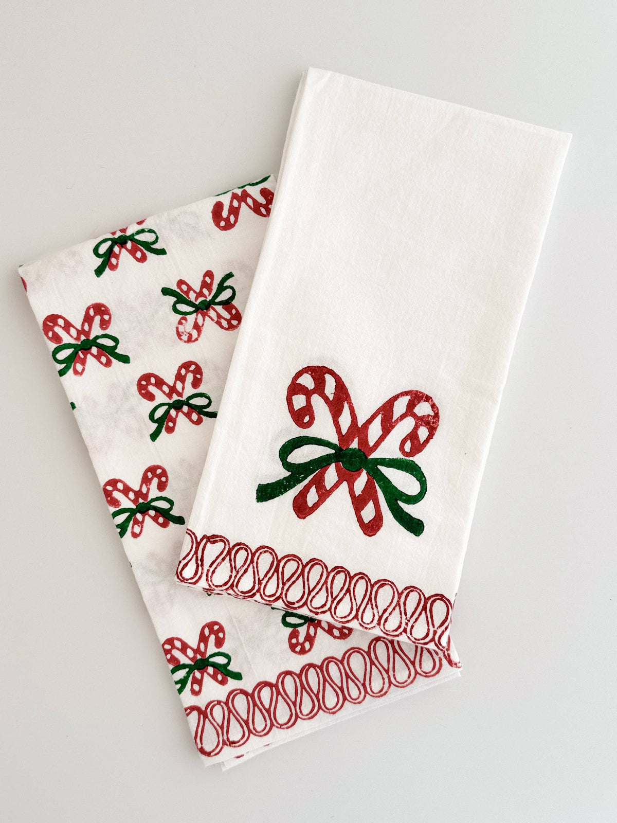 Tea Towel - Small Candy Canes, Evergreen & Red