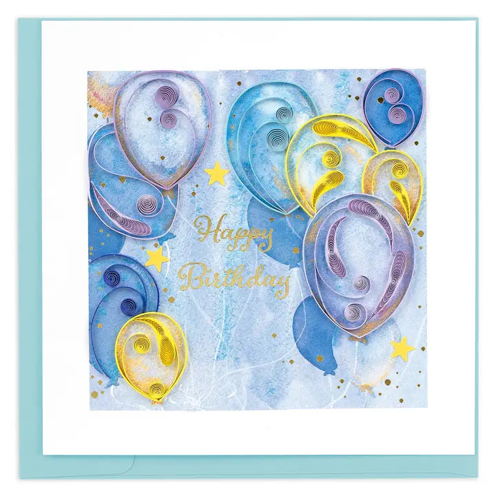 Quilled Balloons & Stars Happy Birthday Greeting Card