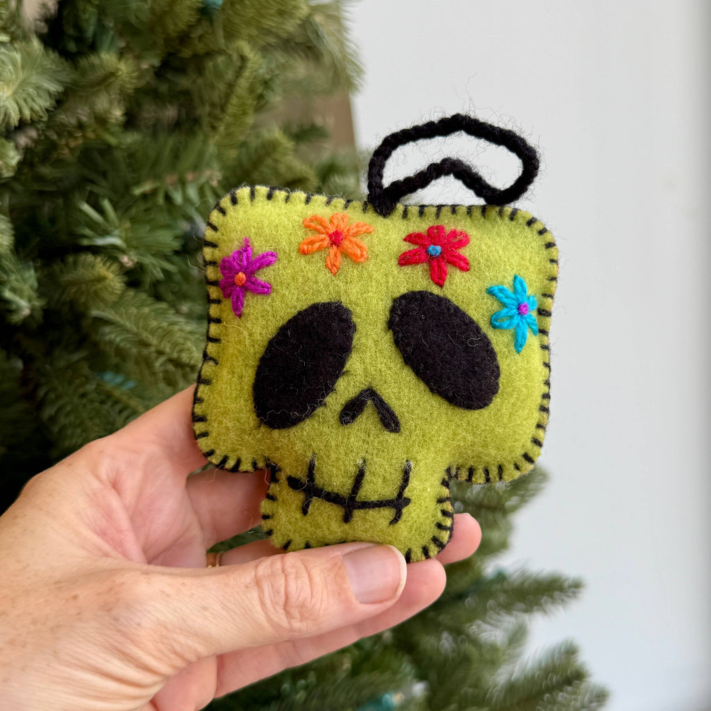 Ornament - Halloween Monster Face - Embroidered Wool