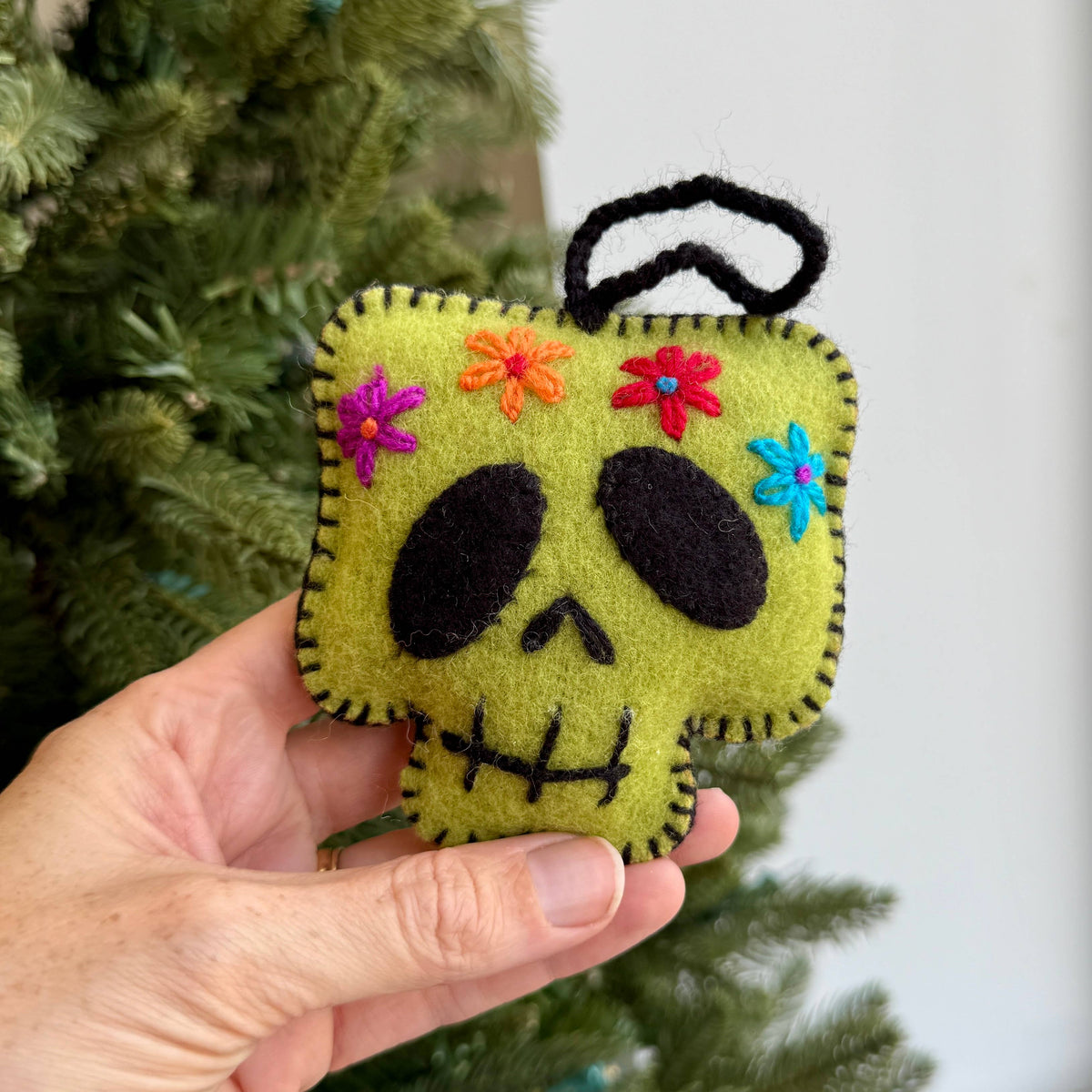 Ornament - Halloween Monster Face - Embroidered Wool