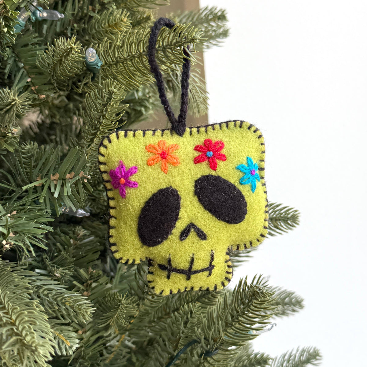 Ornament - Halloween Monster Face - Embroidered Wool