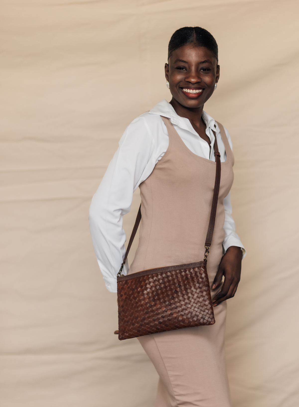 Handbag - Mahogany Woven Crossbody Clutch