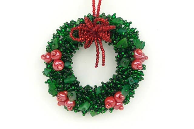 Ornament - Beaded Wreath with Red Berries