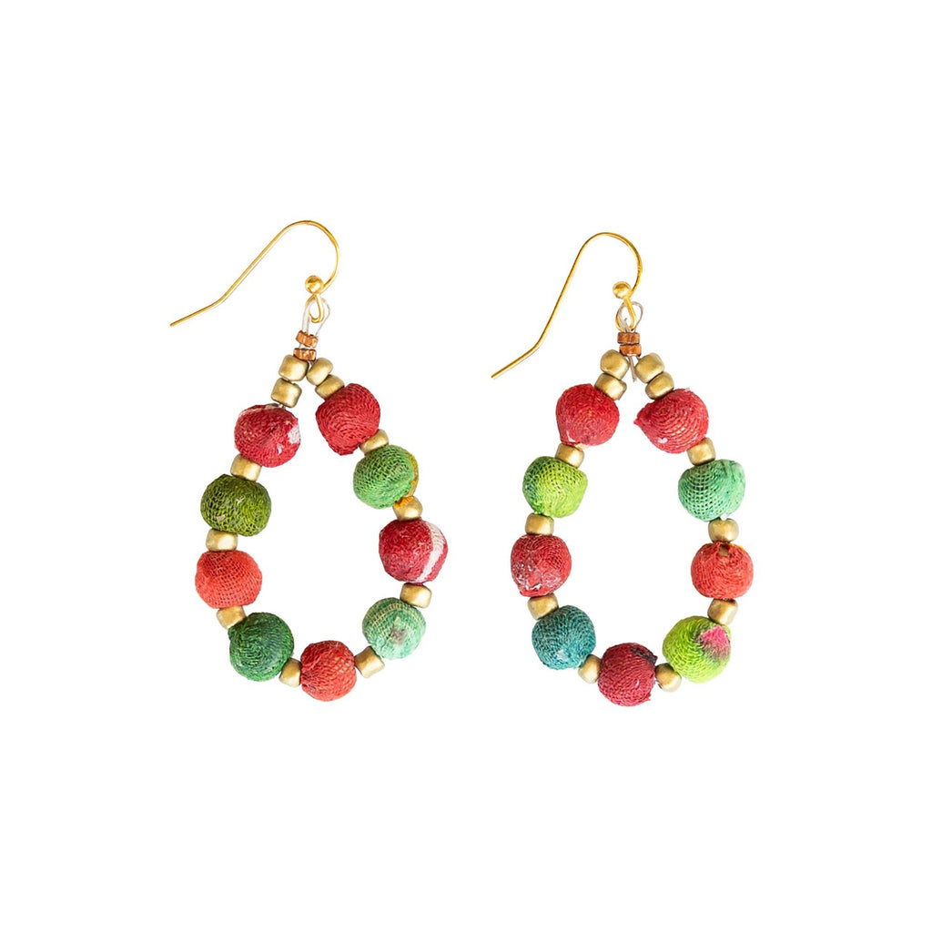 Earrings-Kantha Holiday Teardrop