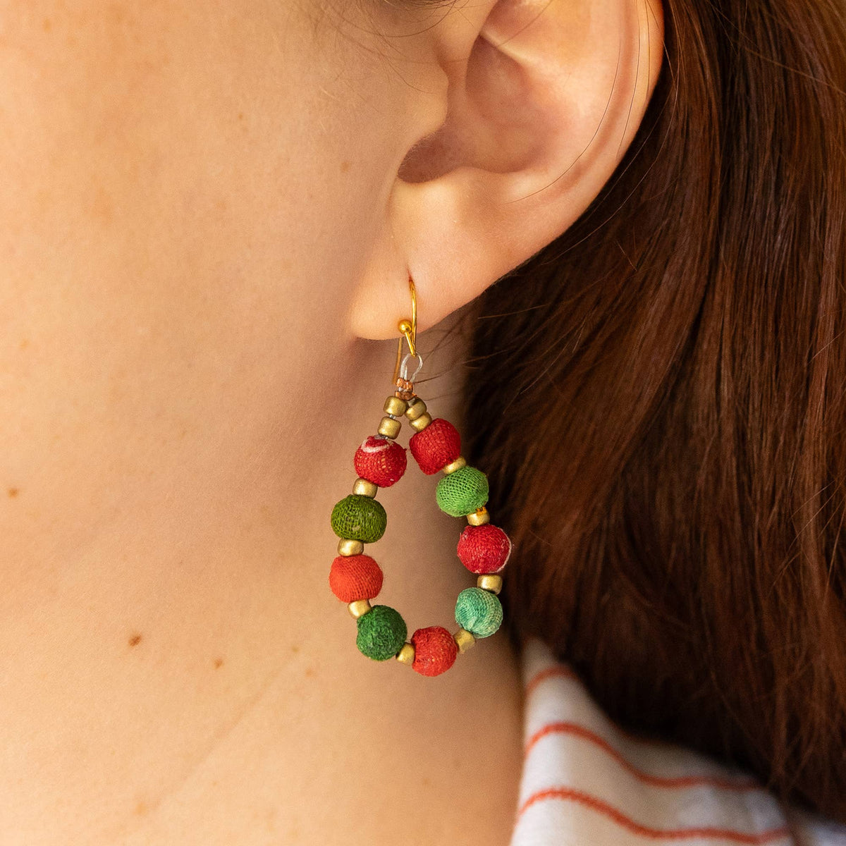 Earrings-Kantha Holiday Teardrop
