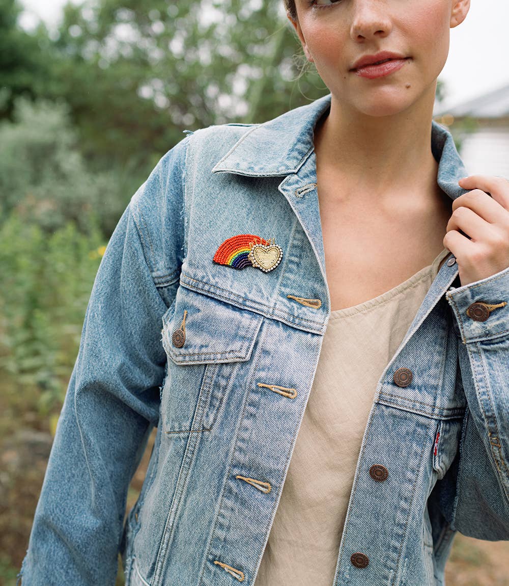 Brooch Pin Bala Mani Beaded Rainbow