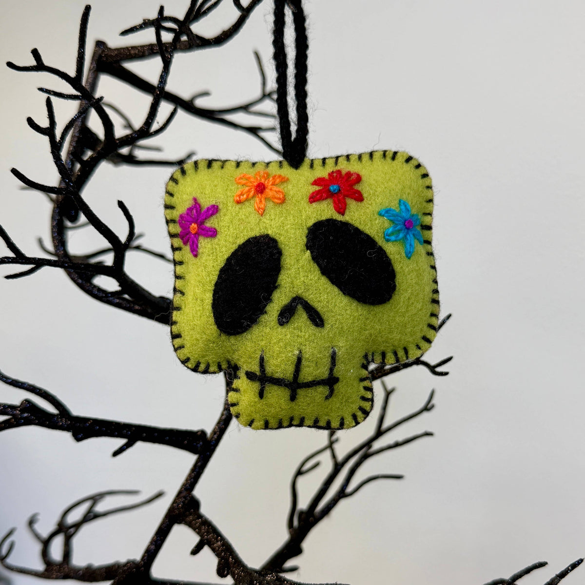 Ornament - Halloween Monster Face - Embroidered Wool