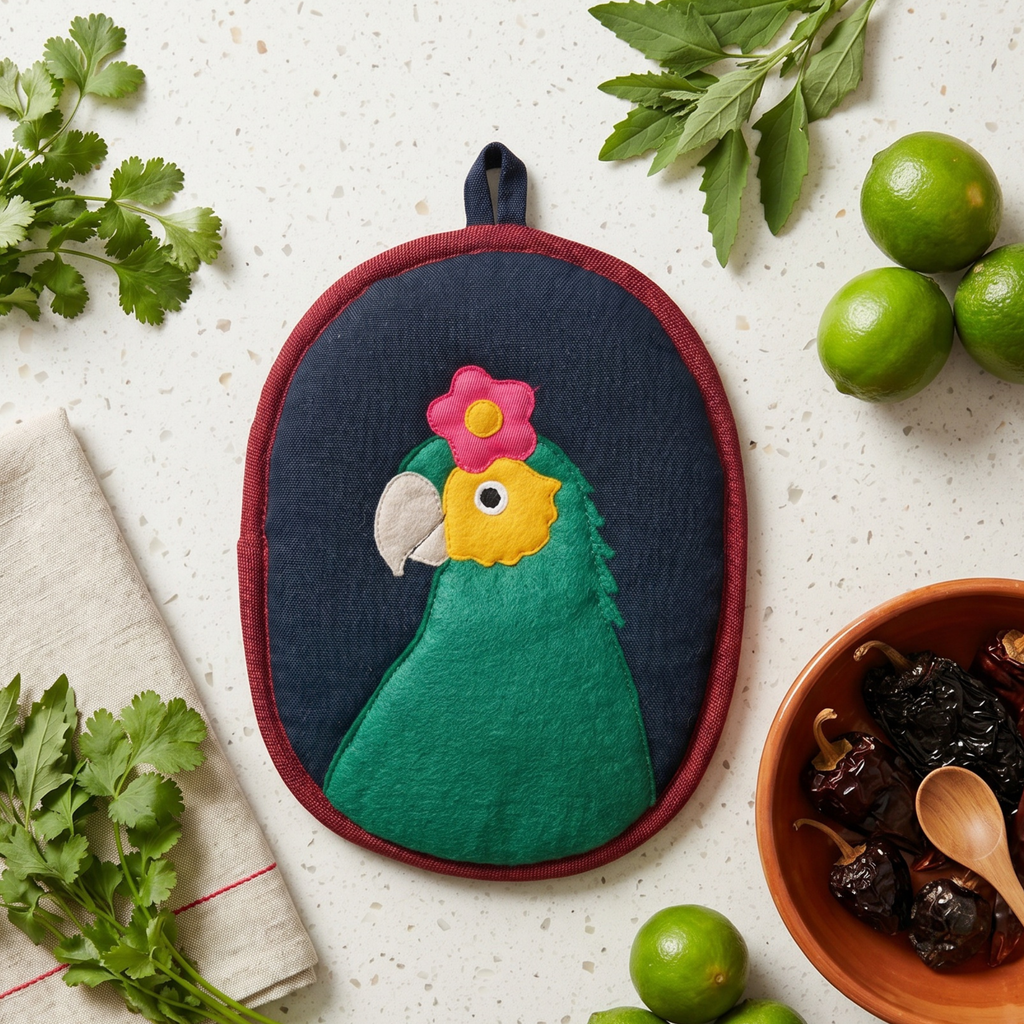 Frida-Inspired Kitchen Decor - Bonito the Parrot Potholder