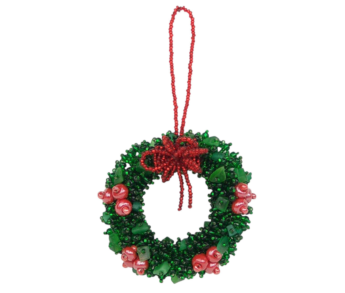 Ornament - Beaded Wreath with Red Berries
