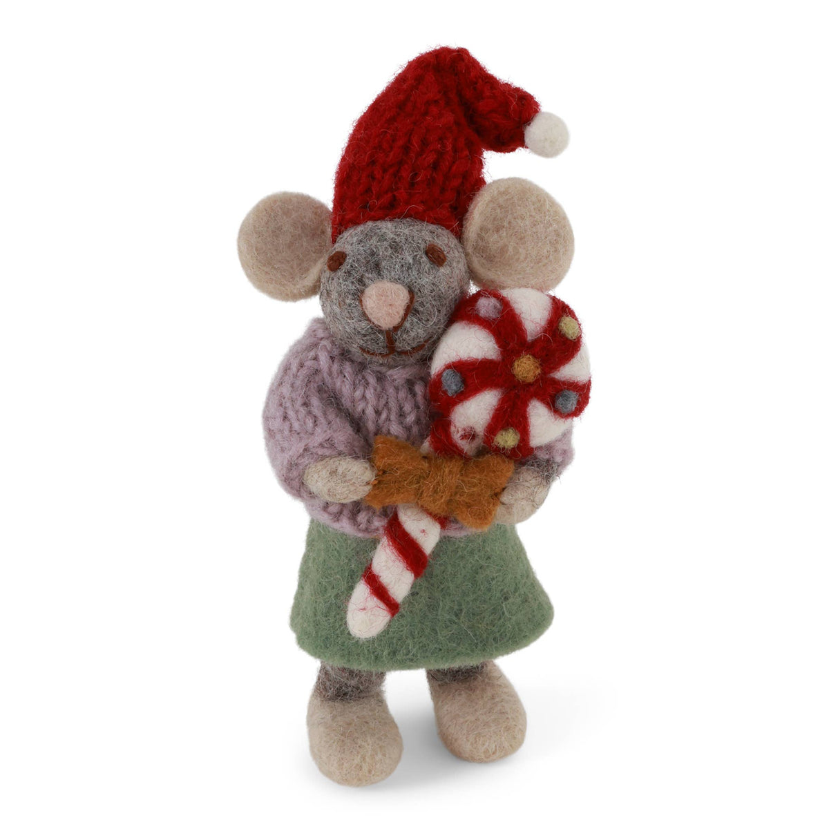 Girl Mouse Wool Ornament holding Candy Cane | Trade Routes Collective | Fair Trade | Winter Park, FL