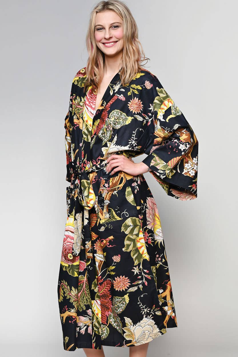 Robe Black Floral Print | Trade Routes Collective | Winter Park, FL | Fair Trade | Sevya