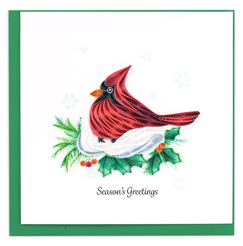 Snowy Cardinal Quilled Card \ Trade Routes Collective \ winter park, FL \ fair trade