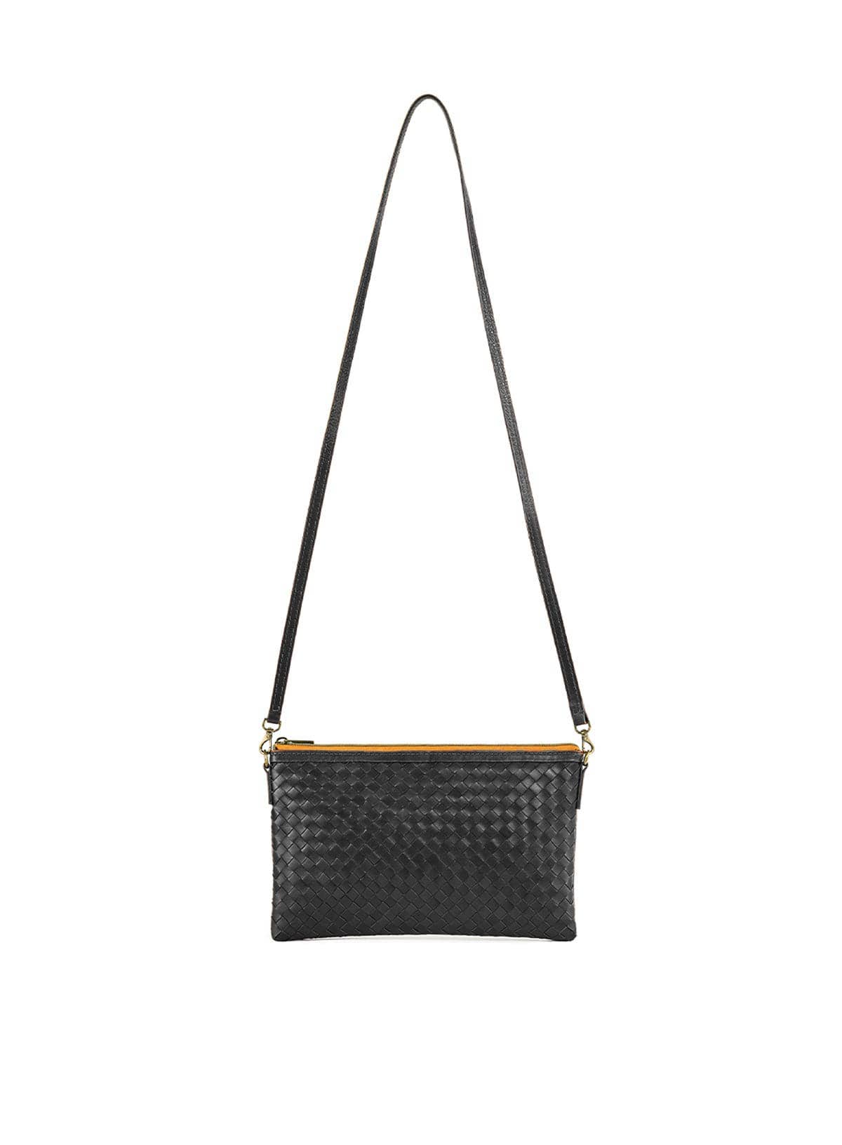Handbag - Black Woven Crossbody Clutch