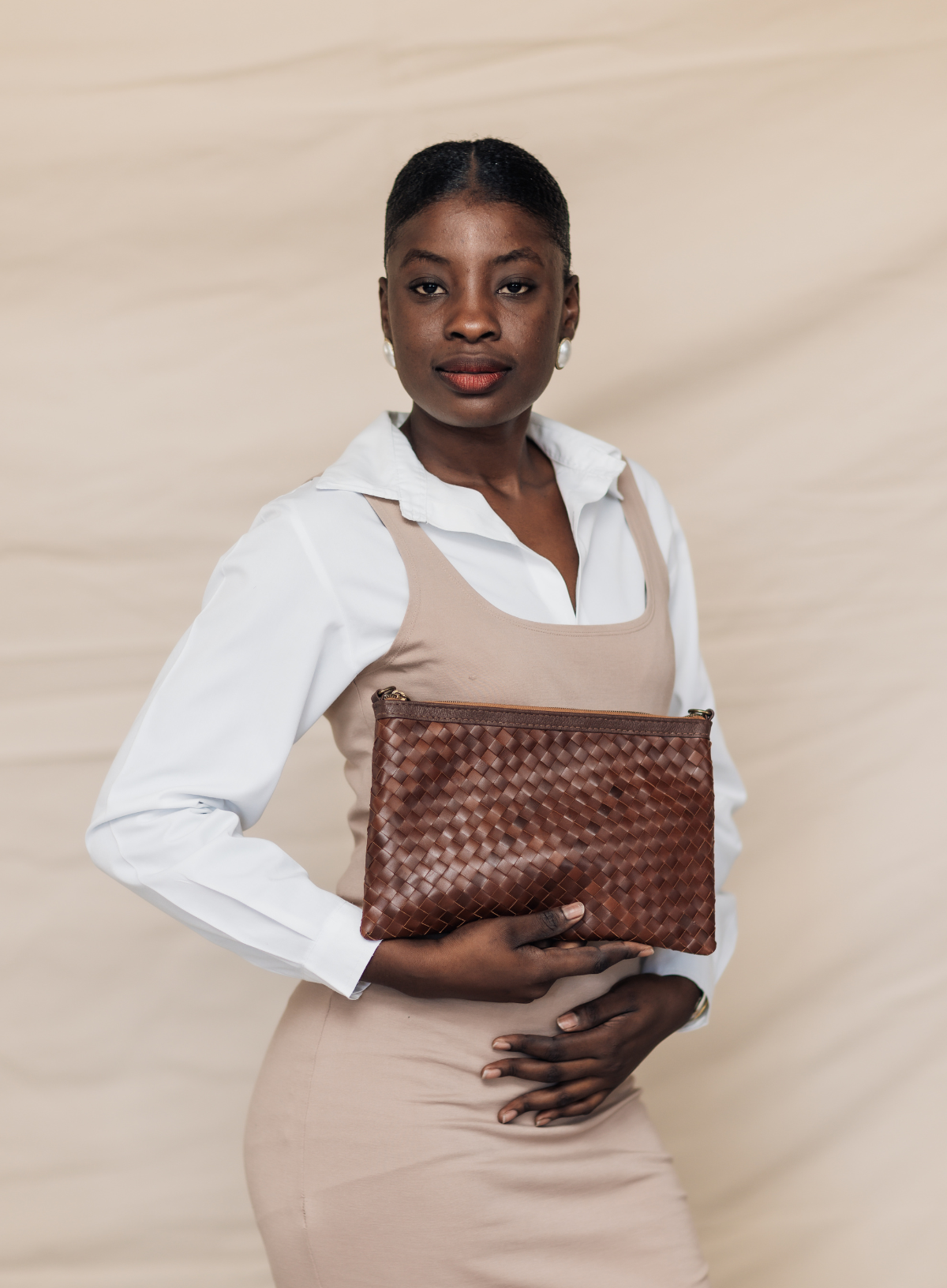 Handbag - Mahogany Woven Crossbody Clutch