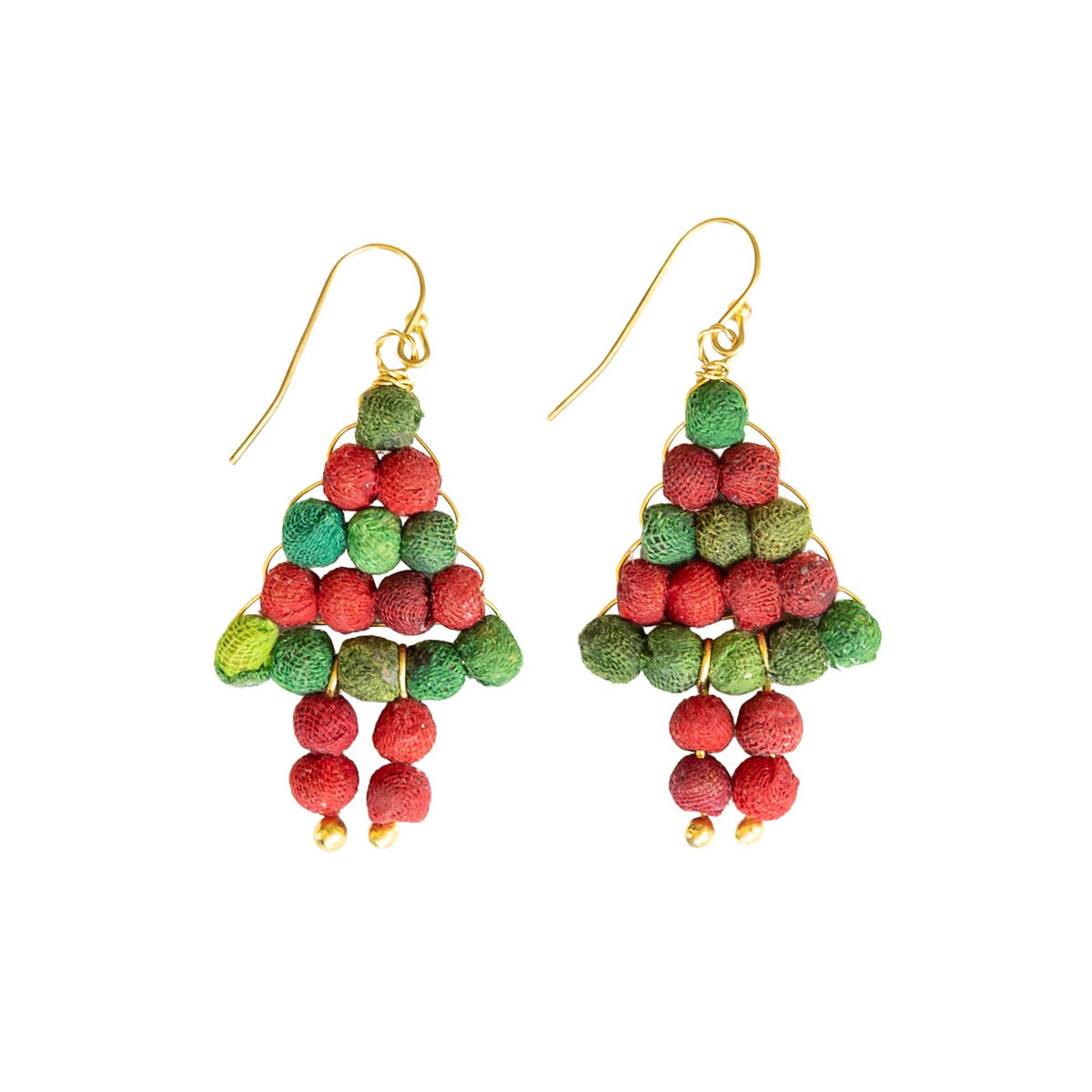 Earrings-Kantha Holiday Tree
