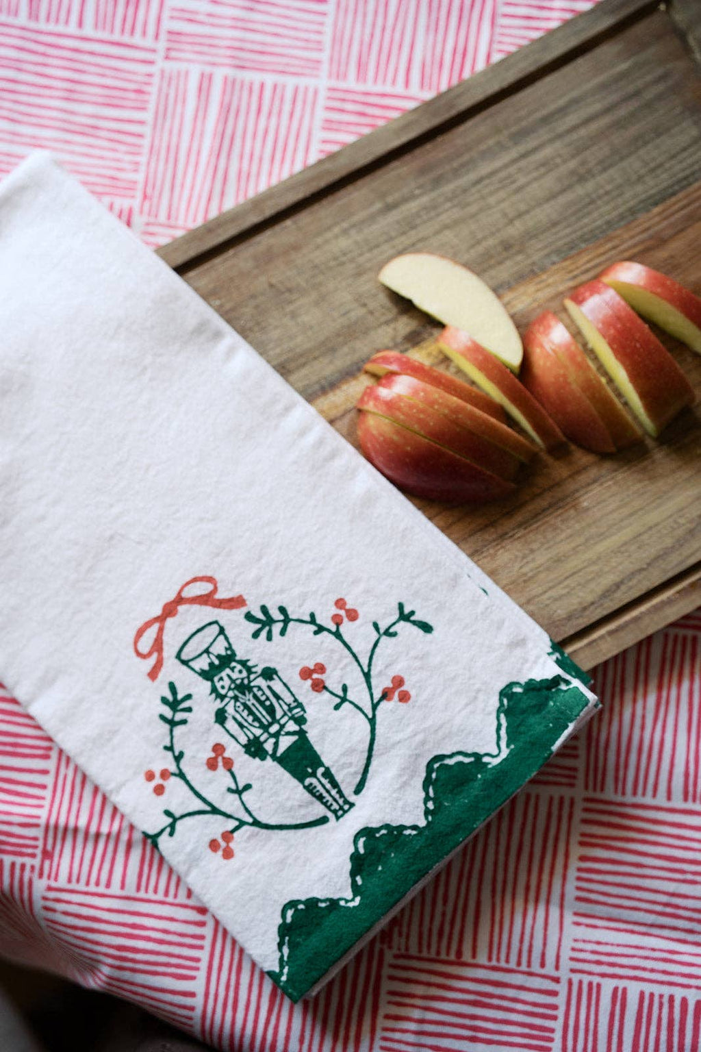 Tea Towel - Nutcracker Motif, Evergreen & Red
