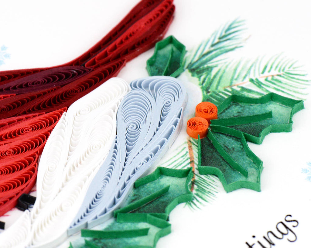 Quilled Snowy Cardinal Greeting Card