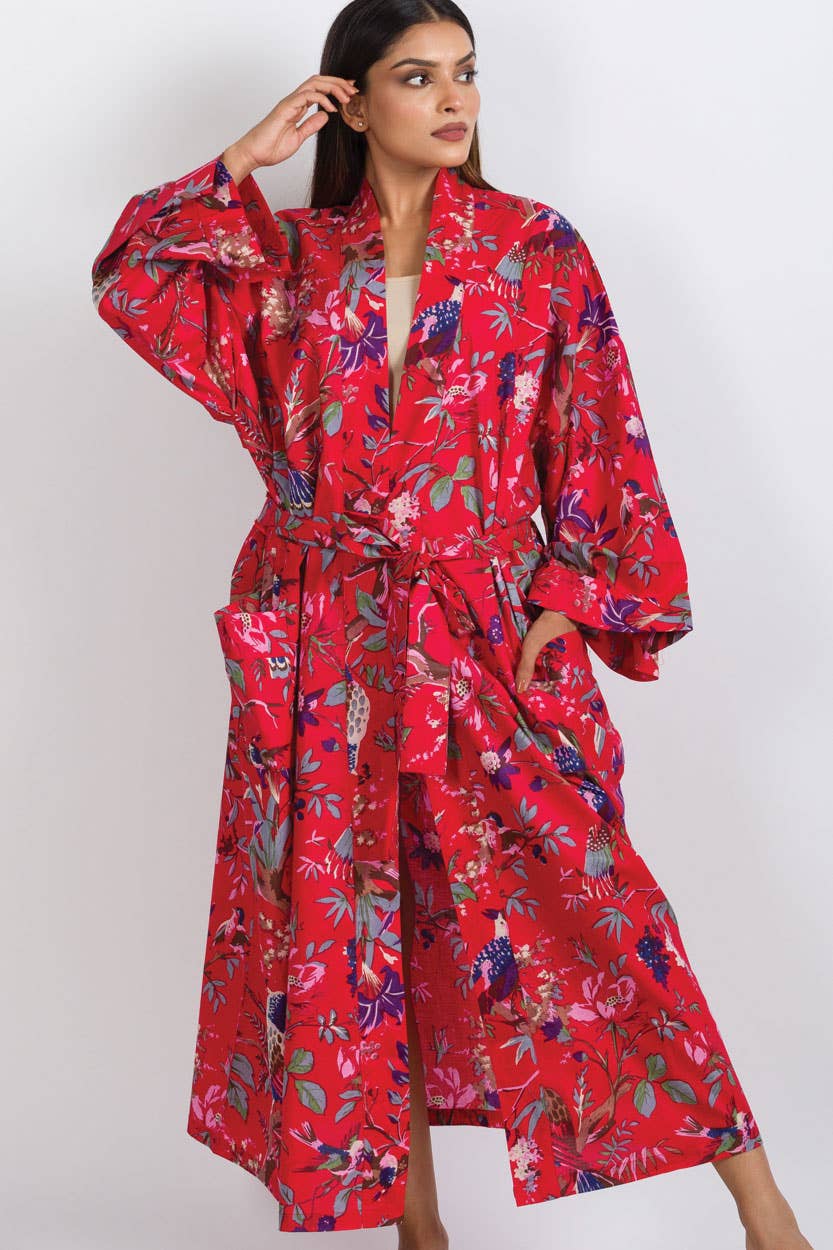 Rani Kimono Robes: Red Multi Birds