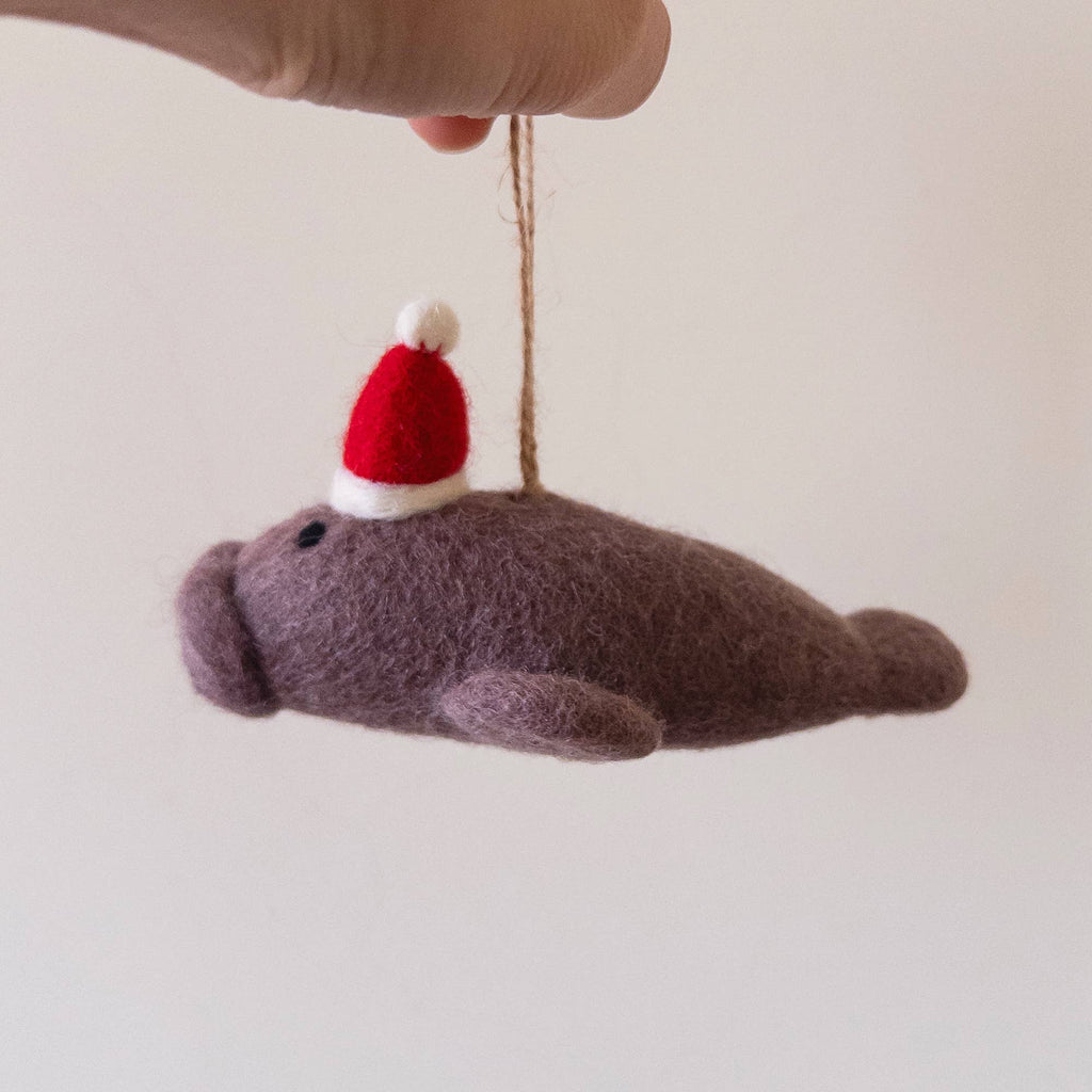 Ornament - Manatee with Santa Hat