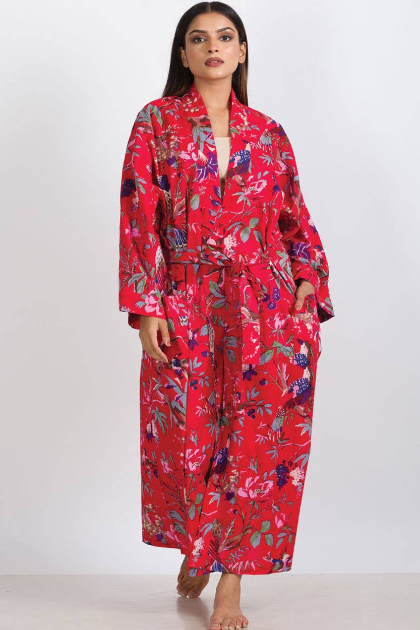Rani Kimono Robes: Red Multi Birds